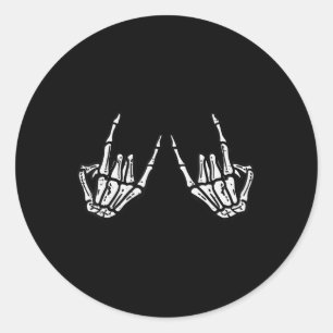 Adesivo Redondo Rocker Skeleton Hand Rock Sobre O Halloween Engraç