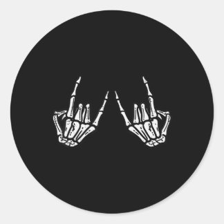 Adesivo Redondo Rocker Skeleton Hand Rock Sobre O Halloween Engraç