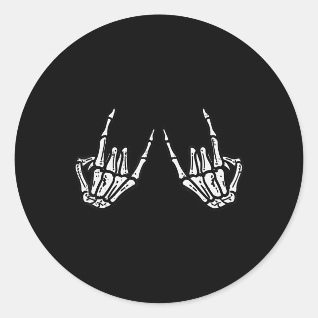 Adesivo Redondo Rocker Skeleton Hand Rock Sobre O Halloween Engraç (Frente)
