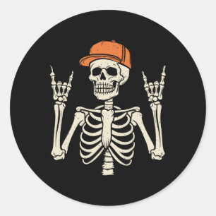 Adesivo Redondo Rocker Skeleton Rock On Hand Skeleton Me