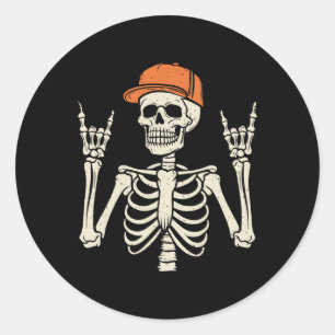 Adesivo Redondo Rocker Skeleton Rock On Hand Skeleton Me