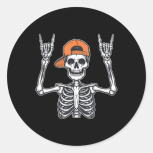 Adesivo Redondo Rocker Skeleton Skater Boné Halloween Rock Men