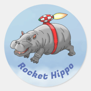 Adesivo Redondo Rocket Hippo Birthday