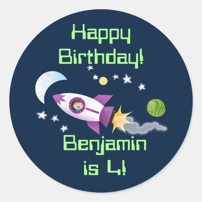 Adesivo Redondo Rockets em ilustração de desenhos animados espacia (Frente)