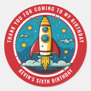 Adesivo Redondo Rocketship Birthday Obrigado