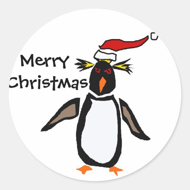 Adesivo Redondo Rockhopper Penguin Art de Natal (Frente)