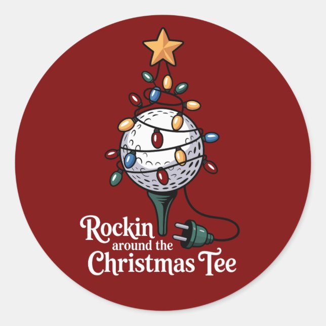 Adesivo Redondo Rockin Around The Christmas Tee Funny Golf Xmas (Frente)