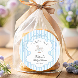 Adesivo Redondo Rocking Horse Blue Bow Baby Shower Thank you