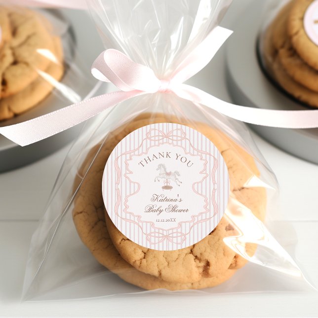 Adesivo Redondo Rocking Horse Pink Girl Baby Shower Thank you (Criador carregado)