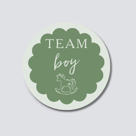 Adesivo Redondo Rocking Horse Sage Green Team Boy Gender Reveal