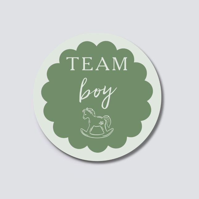 Adesivo Redondo Rocking Horse Sage Green Team Boy Gender Reveal (Criador carregado)