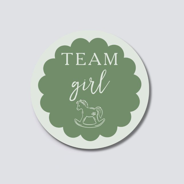 Adesivo Redondo Rocking Horse Sage Green Team Girl Gender Reveal (Criador carregado)