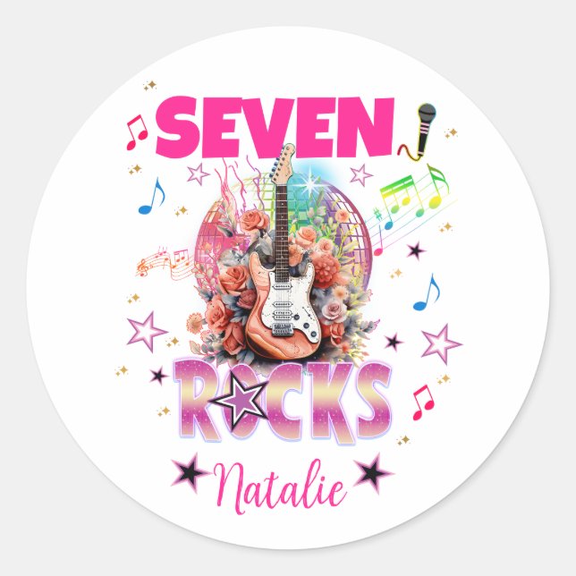 Adesivo Redondo Rock'n'Roll Guitar Musical Birthday Girl Rockstar (Frente)
