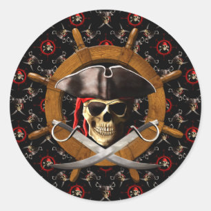 Adesivo Redondo Roda alegre do pirata de Roger
