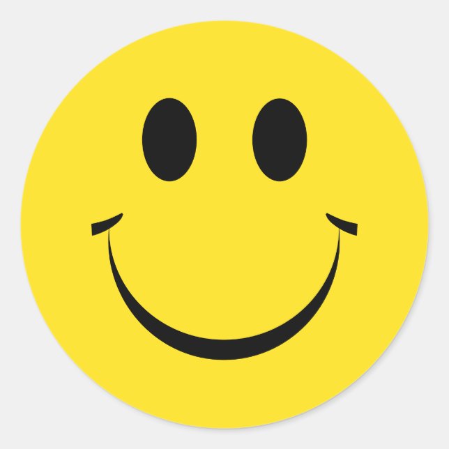 Adesivo Redondo Roda Clássica de Rosto Feliz Personalizado Amarelo (Frente)