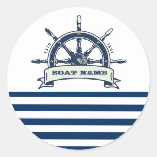 Adesivo Redondo Roda de Barco Náutico, Listras Brancas Azul Marinh