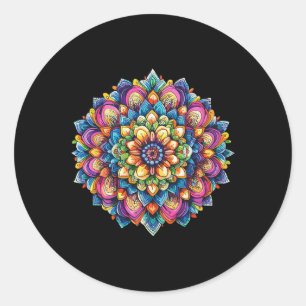 Adesivo Redondo Roda de Flor de Mandala de Lótus Vibrante Meditaçã