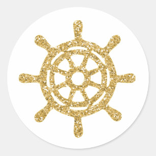 Adesivo Redondo Roda de Navio Náutica Dourada Brilhante