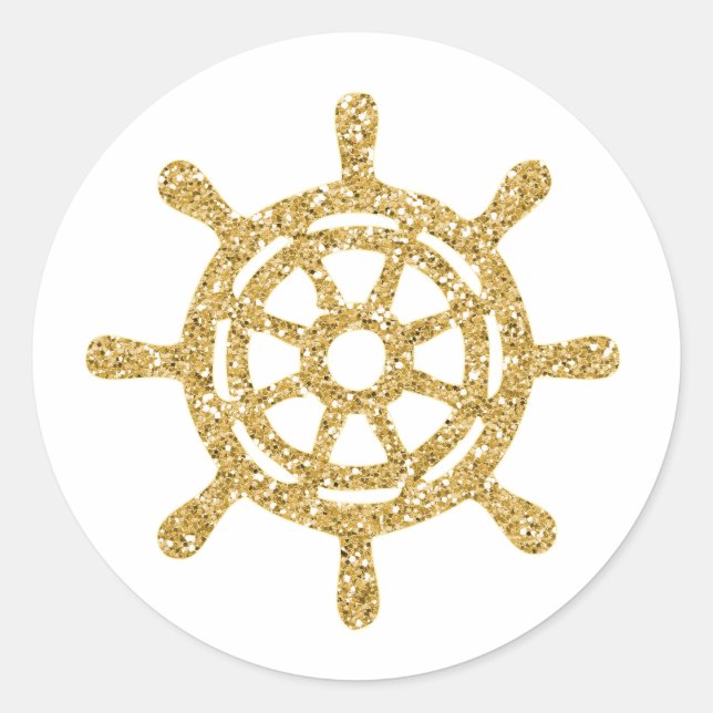 Adesivo Redondo Roda de Navio Náutica Dourada Brilhante (Frente)