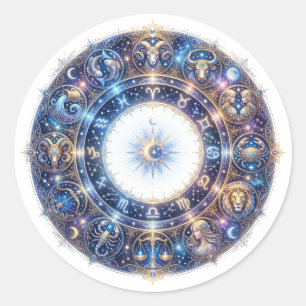Adesivo Redondo Roda Zodiacal Celestial com 12 Signos da Astrologi