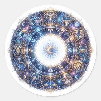 Adesivo Redondo Roda Zodiacal Celestial com 12 Signos da Astrologi