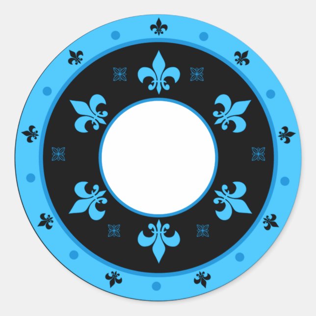 Adesivo Redondo Rodar Fleur de Lis Stickers BLUE & BLACK (Frente)