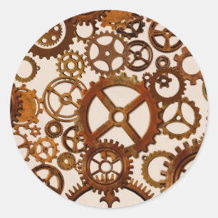 Adesivo Redondo Rodas denteadas do estilo de Steampunk