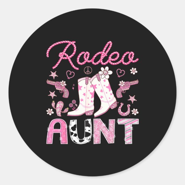 Adesivo Redondo Rodeo Aunt Nk Cowgirl Western Coquette Birthday Gi (Frente)