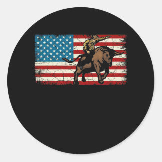 Adesivo Redondo Rodeo Bull Rider Patriota Americana Flag Cowboys