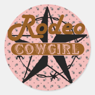 Adesivo Redondo Rodeo Cowgirl Pink Bandanna Star Barbed Wire