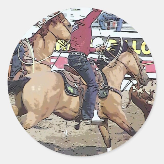 Adesivo Redondo Rodeo Team Roping (Frente)