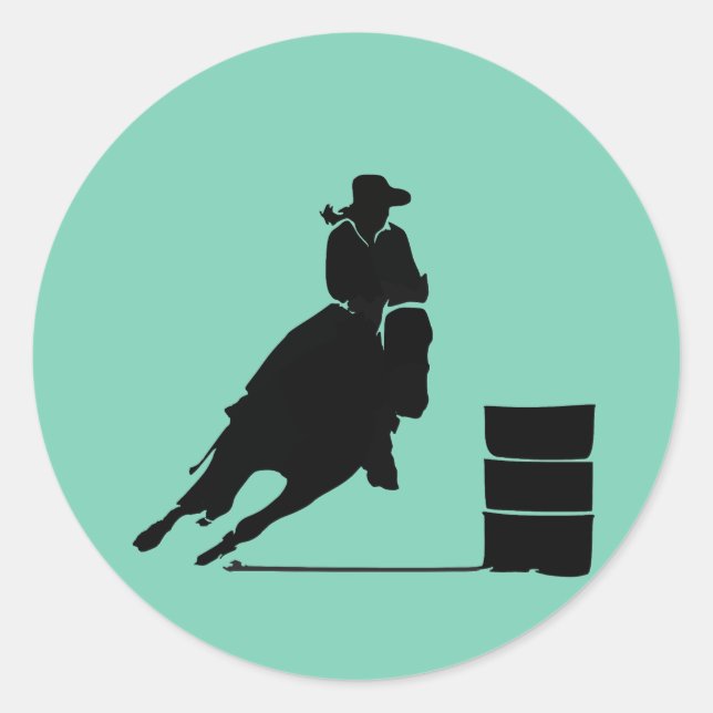 Adesivo Redondo Rodeo Theme Cowgirl Barrel Racing Silhouette (Frente)