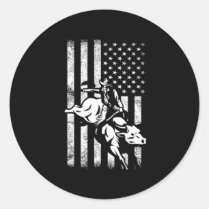 Adesivo Redondo Rodeo USA Flag Bull Riding Rider Cowboy Country Gi