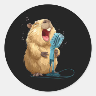 Adesivo Redondo Roedor Karaoke Fofo com Microfone para Cantor Dive
