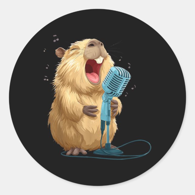Adesivo Redondo Roedor Karaoke Fofo com Microfone para Cantor Dive (Frente)