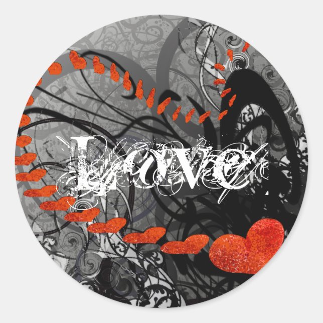 Adesivo Redondo Roios de Coração Negro e Vermelho (Frente)