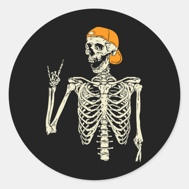 Adesivo Redondo Roker Skeleton Boné Skater Legal Halloween Punk Ro (Frente)