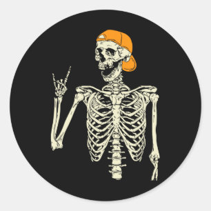 Adesivo Redondo Roker Skeleton Boné Skater Legal Halloween Punk Ro