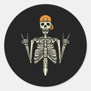 Adesivo Redondo Roker Skeleton Boné Skater Legal Halloween Punk Ro