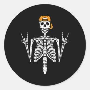 Adesivo Redondo Roker Skeleton Boné Skater Legal Halloween Punk Ro