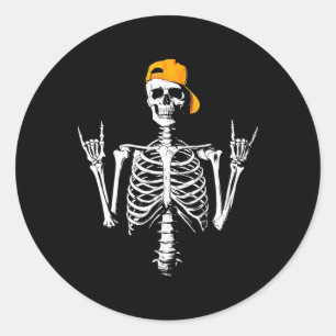 Adesivo Redondo Roker Skeleton Boné Skater Legal Halloween Punk Ro