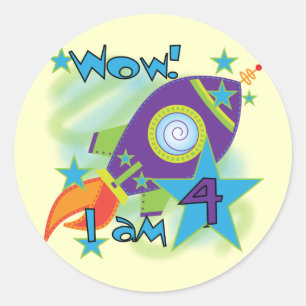 Adesivo Redondo Roket Ship 4th Birthday T-shirts e presentes