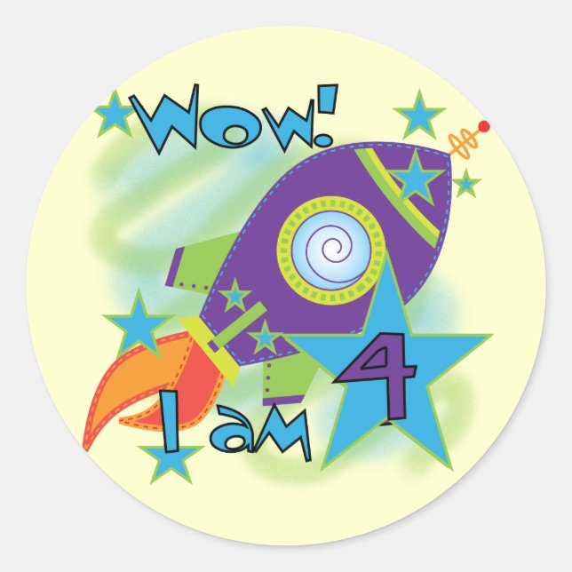 Adesivo Redondo Roket Ship 4th Birthday T-shirts e presentes (Frente)