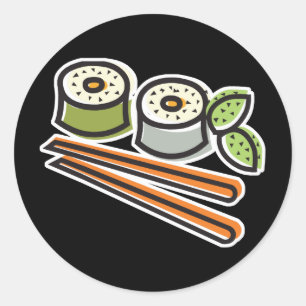 Adesivo Redondo rolinhos de sushi e pauzinhos
