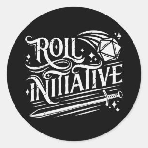 Adesivo Redondo Roll Initiative Vintage D20 Sword