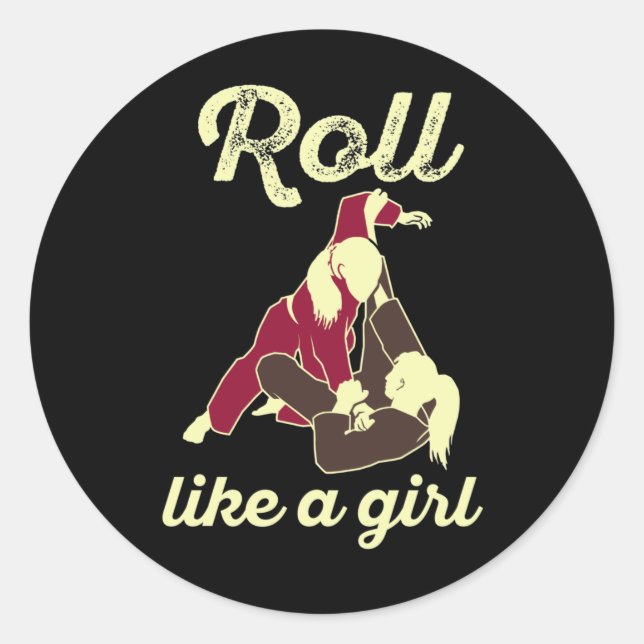 Adesivo Redondo Roll Like a Girl Brasileira Jiu Jitsu BJJ (Frente)