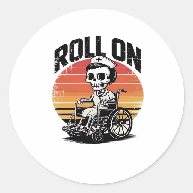 Adesivo Redondo Roll On Skeleton Nurse - Dark Humor Healthcare Vib (Frente)