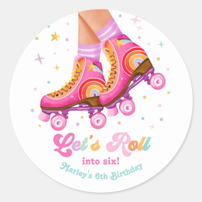 Adesivo Redondo Roller Skate Let's Roll Skating Girl Birthday (Frente)