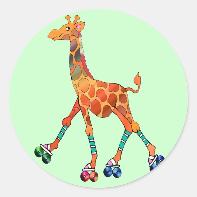 Adesivo Redondo Roller Skating Giraffe (Frente)