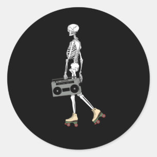 Adesivo Redondo Roller Skeleton De Halloween Anos 80 90